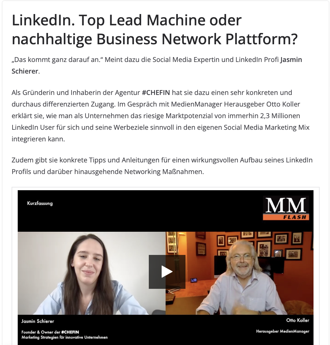 LinkedIn Medienmanager im Interview mit Hashtagchefin Jasmin Schierer